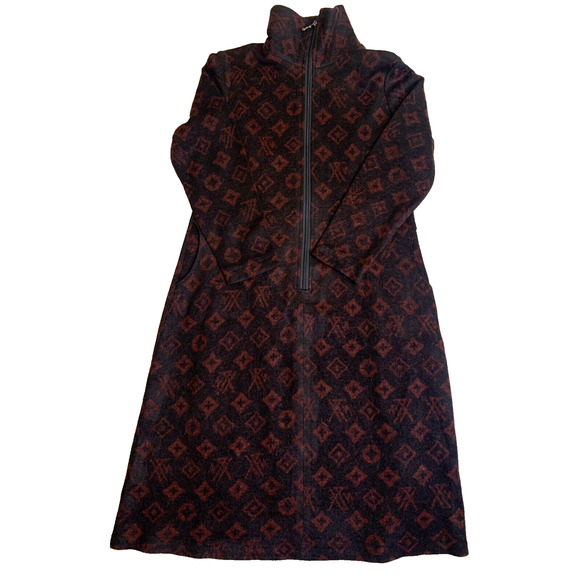 Regancy Total Fashion Midi Dress Womens Large 10/12 Black wRed Geometric Print - Picture 5 of 15